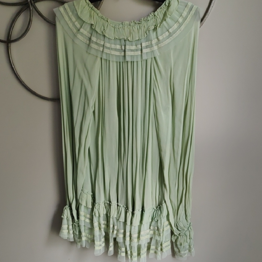 Anthropologie Light Sage Ruffled Boho Tunic - Picture 5 of 7